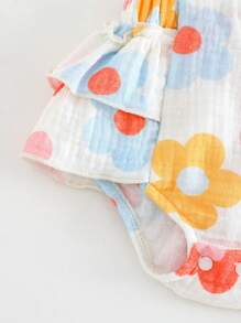 Cozy Pixies Pelele de manga corta con cuello cuadrado y estampado floral para recién nacida