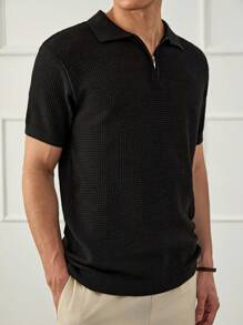 RueChic Polo à demi-zip standard à texture unie pour hommes