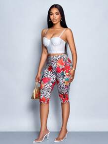 SOLERSUN Quần legging bó dáng ngắn thể thao họa tiết da báo dành cho nữ (In ngẫu nhiên) - Đỏ - Xem 5