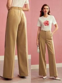MOTF PREMIUM PRESS CREASE TAILORED SUIT PANTS, WIDE LEG PANTS,SPRING/SUMMER - Khaki - View 2