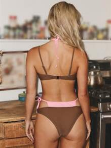 SHEIN Swim Mod Bikini femme mignon et ludique en 2 pièces avec couleurs contrastées