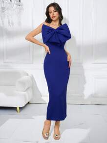 Modelyn Vestido ajustado de unicolor elegante con decoración de lazo para mujeres