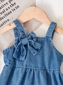 Souflis Souflis Baby Girls Casual Fashion Denim Bow Decor Sweet Strap Dress, Suitable For Summer Outdoor Party