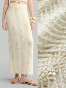 Ontre 女士休闲纯色长款针织裙，适合度假装女士 - 杏色 - 查看 1