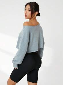 Easithlete Damen Rückenfreier Langarm Yoga Sweatshirt - Grau - Übersicht 2