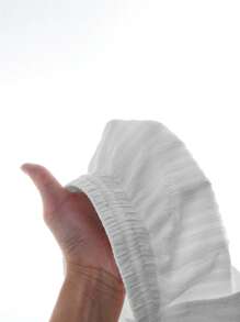 Manfinity VCAY 男士针织休闲宽松纯色松紧腰直筒短裤 - 白色 - 查看 5