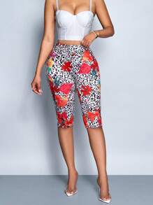 SOLERSUN Quần legging bó dáng ngắn thể thao họa tiết da báo dành cho nữ (In ngẫu nhiên) - Đỏ - Xem 3