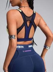Innovista Brassière de sport minimaliste femme de couleur unie avec patchs, porter au quotidien de manière décontractée - Bleu marine - Voir 7