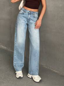 EURMUSE Jeans rectos y holgados con bolsillos, de uso casual y versátil para mujeres - Lavado ligero - Ver 1