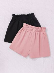 SHEIN Clasi 2pcs Plus Size Summer Shorts, Breathable & Comfortable With Large Pockets, Black & Army Green - Pink - View 3