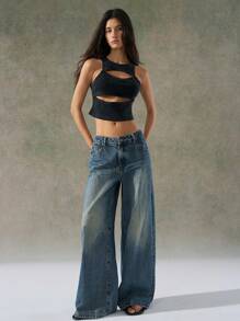 LYSMO Camiseta de tirantes ajustada acanalada con detalles de corte para mujer - Gris - Ver 8