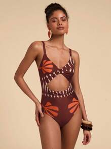 Travachic 女士镂空几何印花连体泳衣，适合度假和海滩