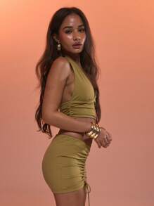 MUSERA Solid Open Back Halter Top Western Cowgirl Boho Festival Summer Vacation Going Out Top Spring - Green - View 3