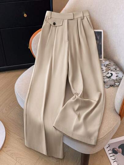 Franclia 大码百搭纯色高腰直筒修身西裤