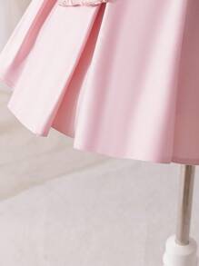 SHEIN Glamorique Kids Baby Girls' Rose Embroidered Satin High-Low Skirt Party Princess Dress, Elegant For Birthday, Banquet, Wedding Elegant Dresses For Baby Girls Party Dresses Baby - Pink - View 3