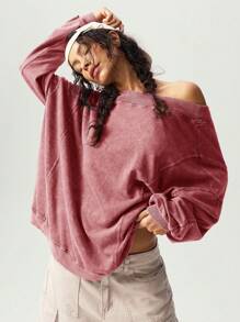 Bohemela BOHO Casual Plain Knit Twist Back Loose Long Sleeve Pullover Hoodie For Women Work Blouses For Women Open Back Top Open Back Shirt - Red - View 2