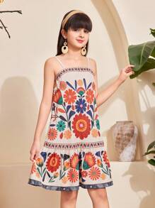 Robe midi ample à imprimé floral tropical pour pré-ado, robe de plage sans manches convenant pour l'été, la plage et les voyages - Multicolore - Voir 5
