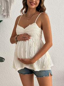 SHEIN 孕妇时尚褶皱设计纯色蕾丝吊带背心
