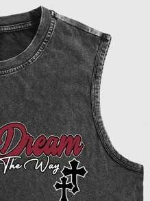 ROMWE MEN Street Life Maglietta casual senza maniche da uomo con stampa di caratteri religiosi, vestibilità ampia