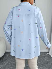 Elenzga Lässige romantische pink Schleife bedruckte Bluse, Valentinstag Geschenk Frauen Hemd für Valentinstag Liebhaber mit Schleife - Blau - Übersicht 2