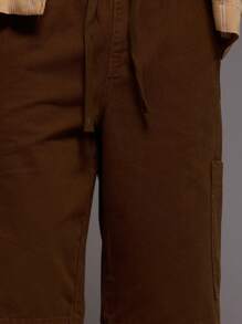 Musero Shorts cargo en denim oversize avec ourlet long et cordon de serrage pour hommes - Tabac - Voir 5