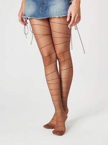 ROMWE Grunge Punk Quần tất/quần bó/quần legging kẻ sọc cho nữ, thích hợp phối với váy ngắn - màu nâu - Xem 5