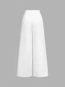 SHEIN MOD Women's High Waist Pleated Cinched Waist Wide Leg Pants, Party, Street, Goth, Preppy, Elegant, Party, Office Pants Women, New Years Women, New Years Eve Attire, Business Casual, Old Money Style, Academia, Work Clothes Women, Valentine Clothes Women In Fall/Winter - White - View 2