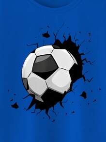 SHEIN 青少年男孩休闲创意破洞足球图案T恤，基本款短袖T恤 - 寶藍色 - 查看 5