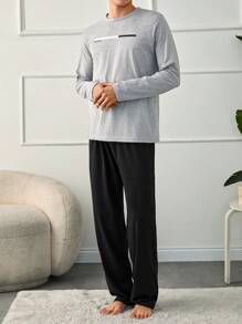 RueChic Men Letter Printed Regular Longsleeve Homewear Set - Grey - View 5