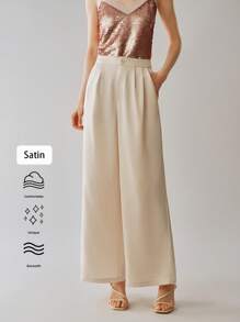 SHEIN LUNE Women's Fashion Woven Solid Color Straight Leg Casual Pants Fall Cloth For Women - Beige - View 1