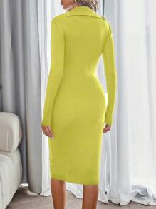 Aveloria Modichic Vintage Ladylike Button Decor Slim Fit Long Sleeve Sweater Dress  - Green - View 2