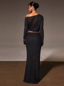 Athîral Chân váy dài ôm vừa vặn màu trơn, thích hợp mặc hàng ngày - màu đen - Xem 2