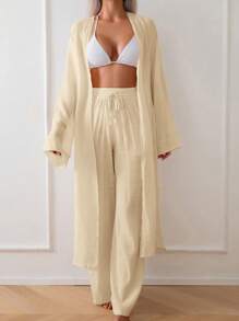 Swim Chiccia Women's Solid Color Kimono/Robe For Beach/Vacation For Summer - Khaki - View 5