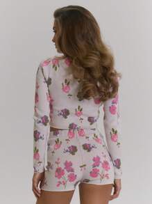 MUSERA Floral Knit Button Up Cropped Cardigan Evening Party Elegant - Cream - View 4