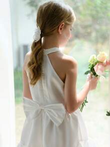 A White Bow Patchwork Dress For Tween Girls Has Hit The Market. Comfortable, Stylish, Elegant And Generous For Everyday Wear. - White - View 2