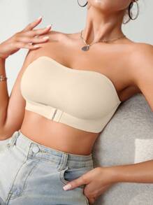 SHEIN 1pc Front Button Closure Supportive Wireless Bra For Women, Single Pack - Khaki - View 7