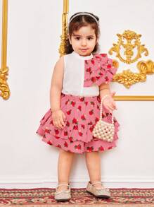 SHEIN Babygirl 夏季可爱荷叶边上衣和松紧腰裙 2 件套 - 粉色 - 查看 4