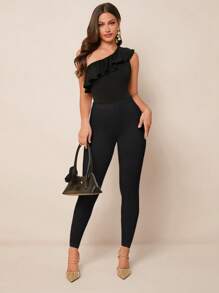Amorya Quần legging nữ cạp chun, phối ren tương phản, thời trang đa năng, thích hợp cho mùa xuân, thu, đông, đi học, kiểu dáng kín đáo, cổ điển, dành cho giáo viên, phong cách sân bay, đẹp cho nữ. - màu đen - Xem 5