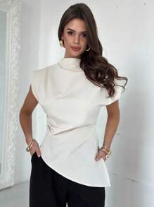 Firerie Elegancka, minimalistyczna, wyrafinowana bluzka damska do pracy w biurze z falbaniastym brzegiem, odpowiednia na wiosnę i lato