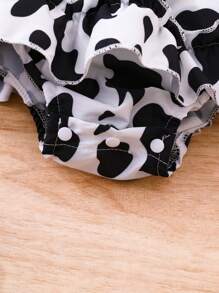 2pcs/Set Baby Girl Fashion Leopard Print Ruffled Hem Dress And Headband Set For Summer - Black and White - View 3