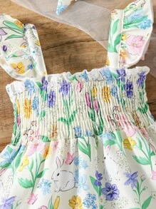 SHEIN Vintaside Kids 女婴花卉印花休闲节日连衣裙 - 彩色 - 查看 5