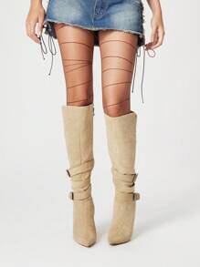 ROMWE Grunge Punk Quần tất/quần bó/quần legging kẻ sọc cho nữ, thích hợp phối với váy ngắn - màu nâu - Xem 4