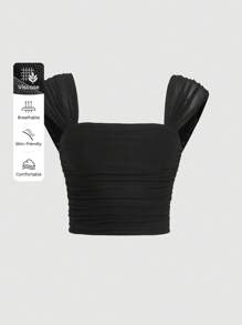 SHEIN MOD Top corto fruncido de cuello cuadrado