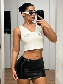 SHEIN ICON 夏季女士俱乐部女士性感音乐会女士低腰五角星镂空水钻紧身迷你裙