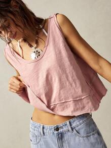 Bohemela Top de punto sin mangas de corte asimétrico con escote en V, unicolor, para dama - Rosa - Ver 4