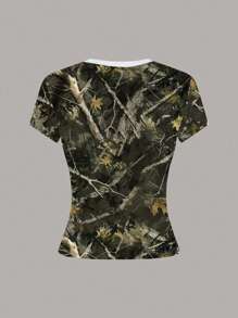 Chiquease 3pcs/Pack Women's Round Neck Short Sleeve T-Shirts, Black, Blue, Camouflage - Multicolor - View 5