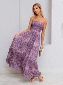 Lunelith SHEIN Lunessa Women's Flowy Vacation Casual Allover Print Backless Dress