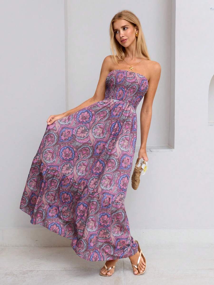 Lunelith SHEIN Lunessa Women's Flowy Vacation Casual Allover Print Backless Dress