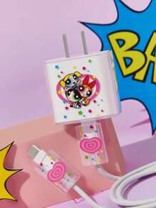 THE POWERPUFF GIRLS X SHEIN 花朵、泡泡、毛茛图案充电线保护套，Y 2 K，情人节