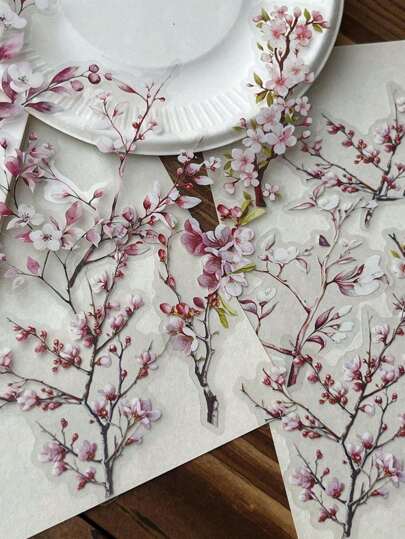 20pcs Retro Large Water-Resistant Transparent PET Stickers With Branch And Leaf Themes, Scrapbooking Embellishments, Decals